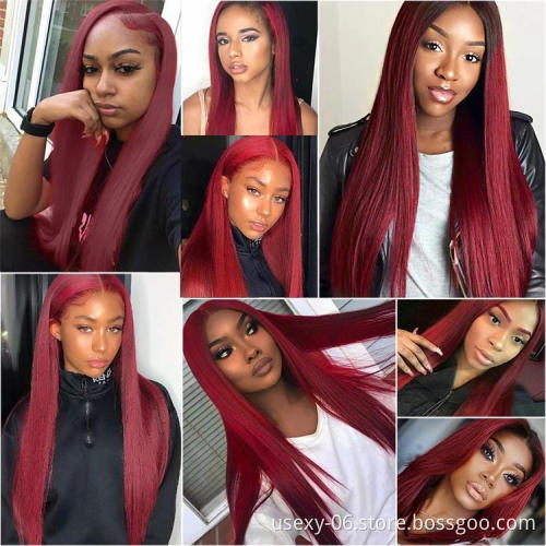 99J Burgundy Red Color Customized Texture Long 40-50 Inches Brazilian Cuticle Aligned Hair Lace Front Wigs